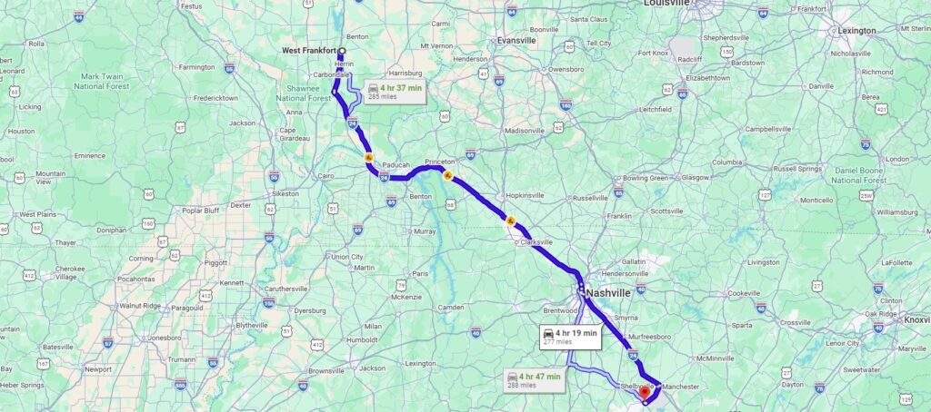 West Frankfort, IL, 62896 to Tullahoma, TN, 37388