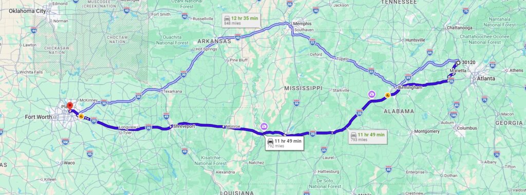 Cartersville, GA, 30120 to Dallas, TX, 75229