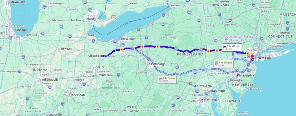 Crestline, OH, 44827 to Linden, NJ, 07036