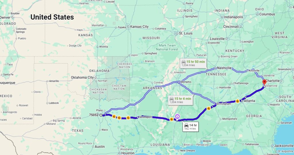 Grand Prairie, TX, 75052 to Greenville, SC, 29606
