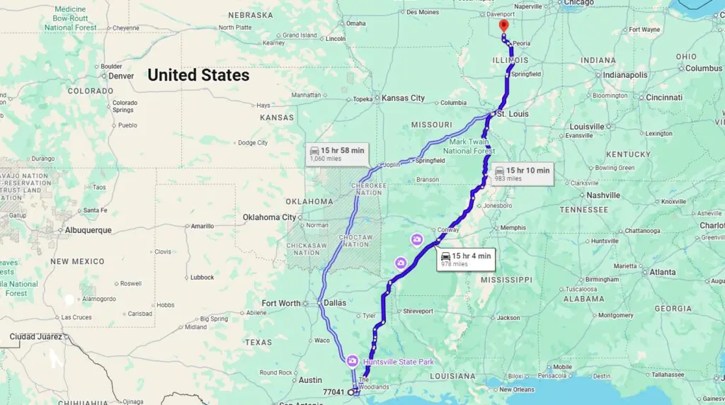 Houston, TX, 77041 to Princeville, IL, 61559