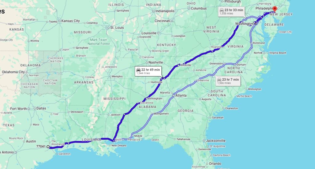 Houston, TX, 77041 to Woodstown, NJ, 08098