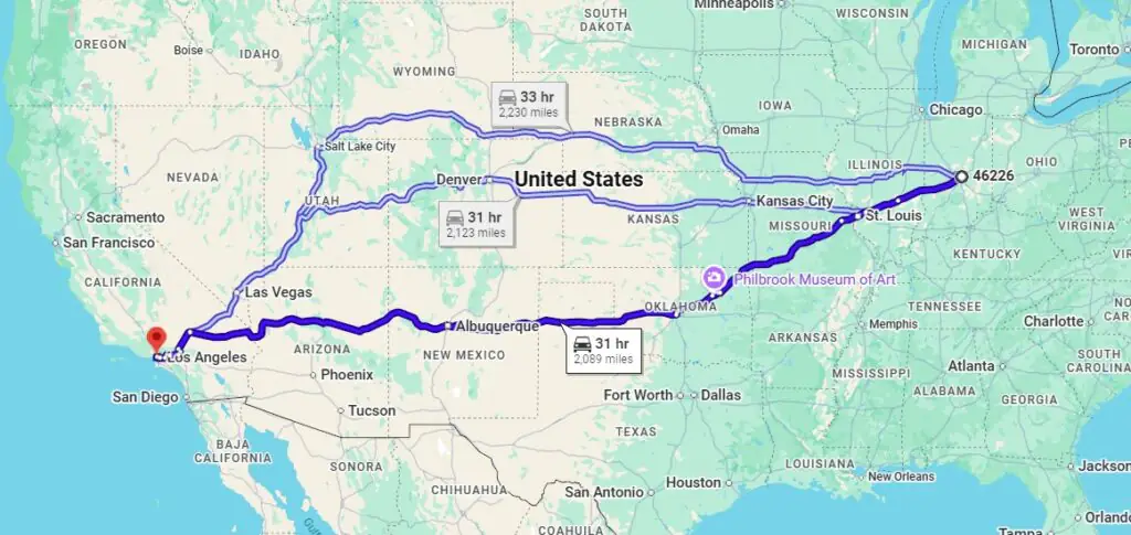 Indianapolis, IN, 46226 to Los Angeles, CA, 90036