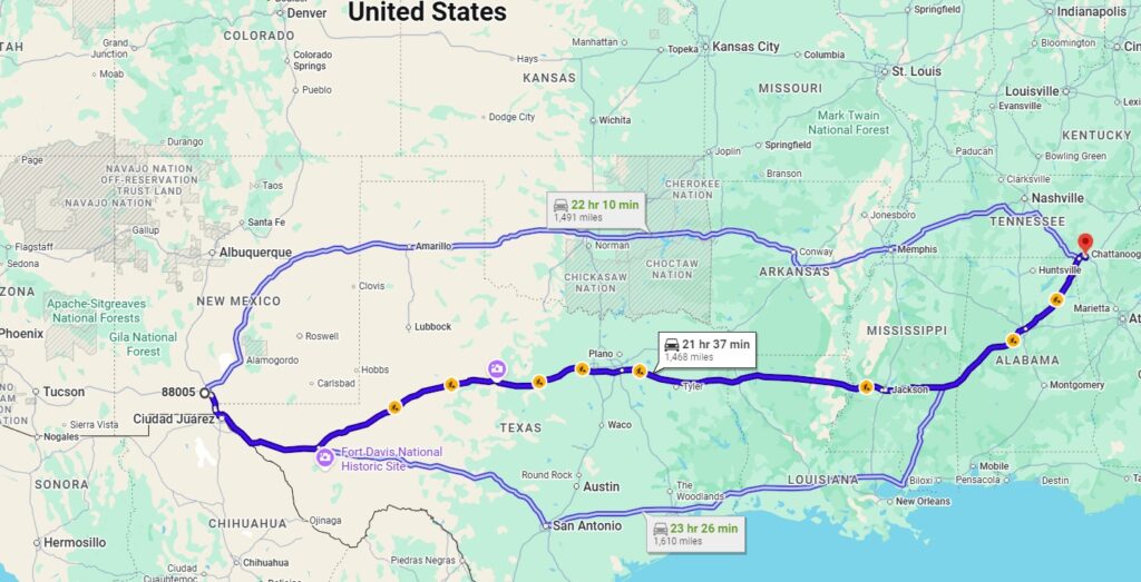 Las Cruces, NM, 88005 to Rossville, GA, 30741
