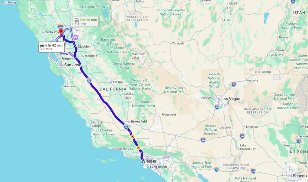 Los Angeles, CA, 90045 to Vacaville, CA, 95687