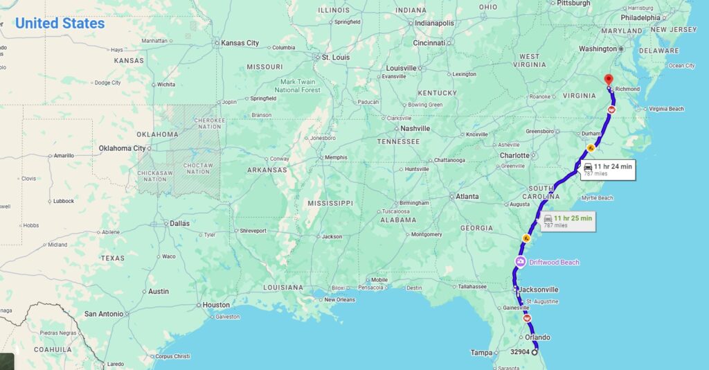 Melbourne, FL, 32904 to Henrico, VA, 23229