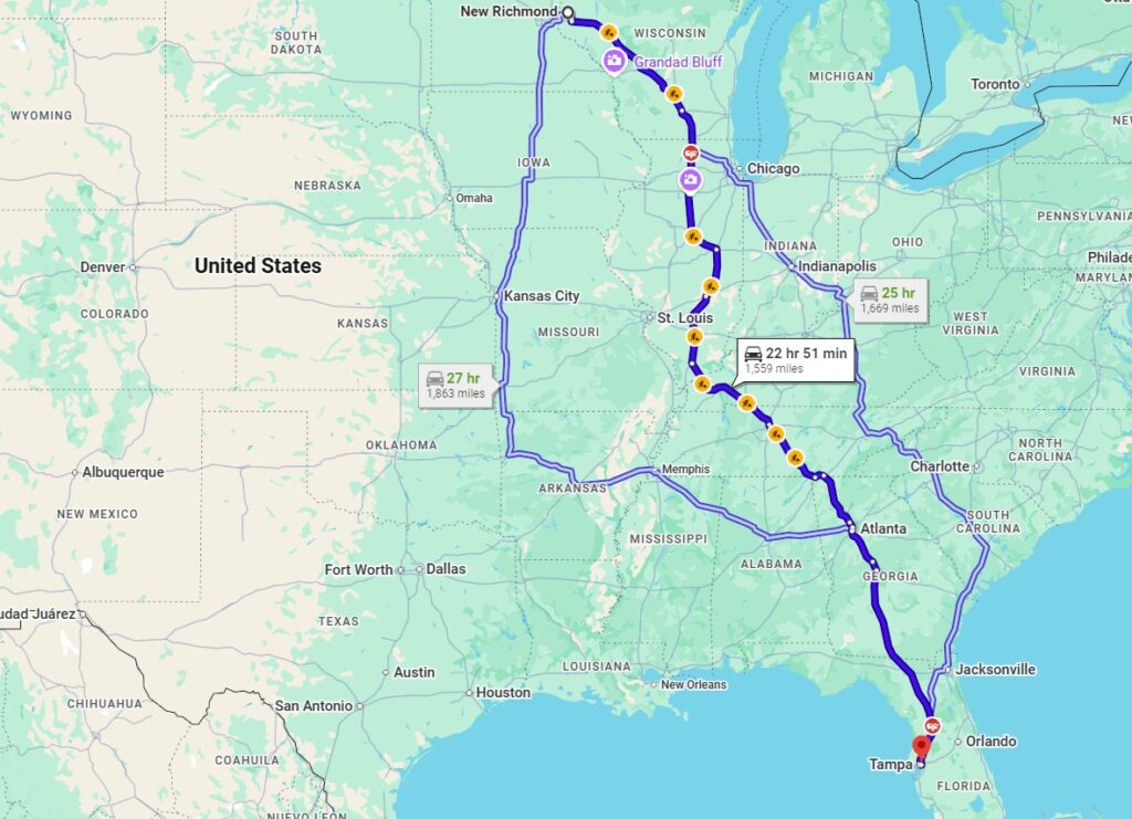 New Richmond, WI, 54017 to Tampa, FL, 33605