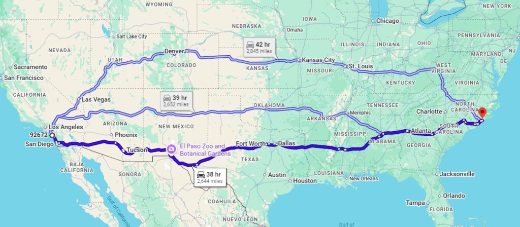 San Clemente, CA, 92672 to Camp Lejeune, NC, 28547
