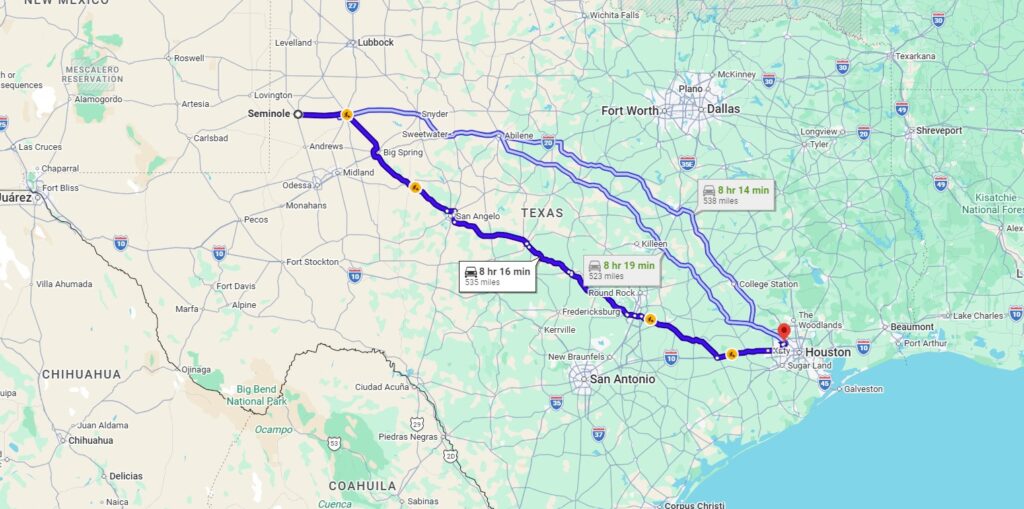 Seminole, TX, 79360 to Houston, TX, 77041