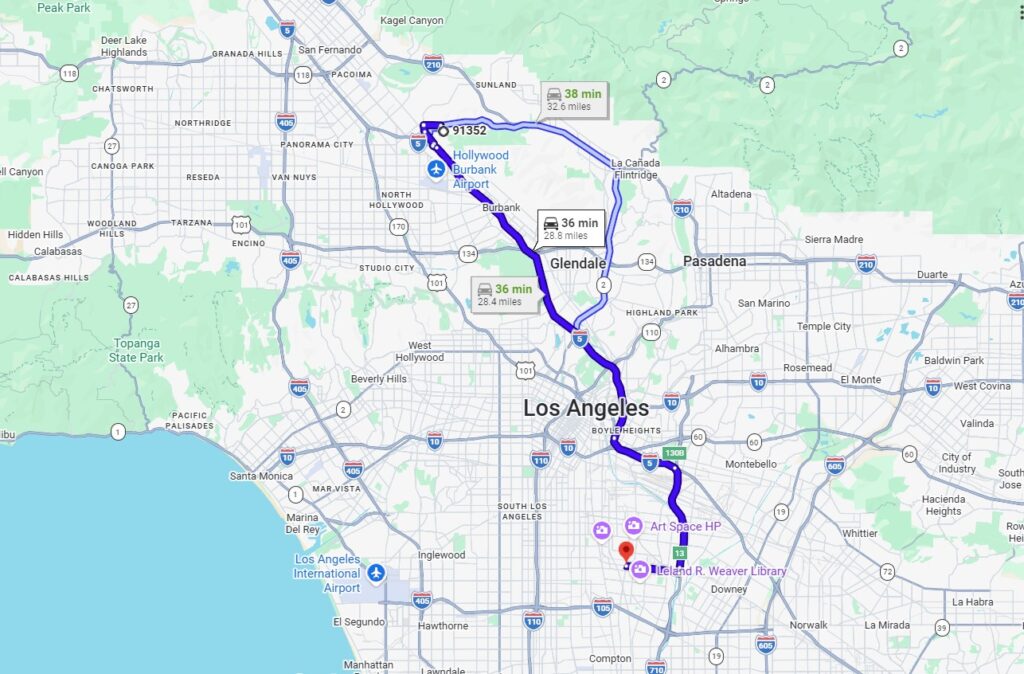 Sun Valley, CA, 91352 to South Gate, CA, 90280