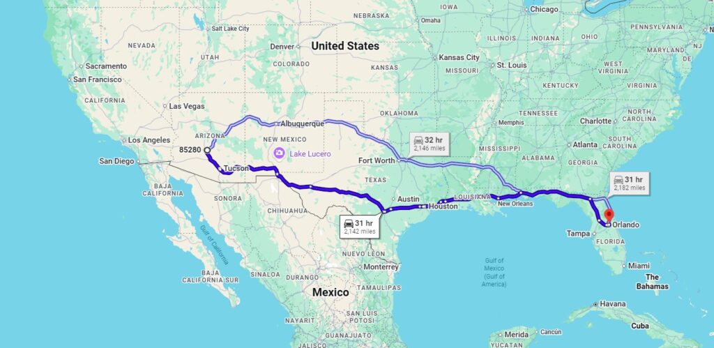 Tempe, AZ, 85280 to Orlando, FL, 32815