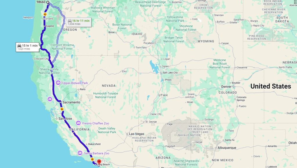 Vancouver, WA, 98660 to Irvine, CA, 92614