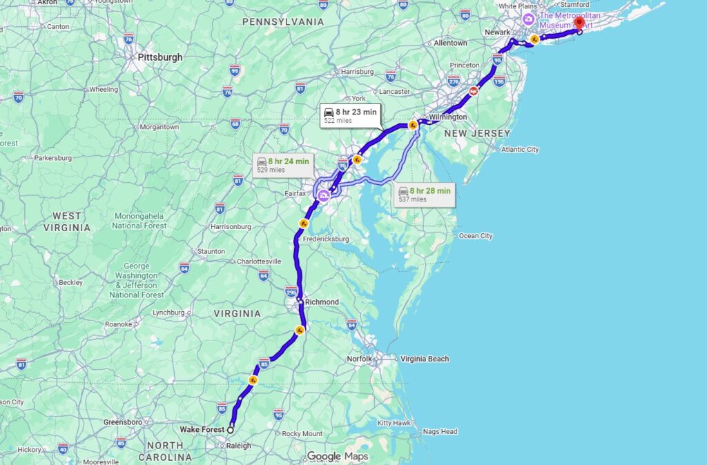 Wake Forest, NC, 27587 to East Islip, NY, 11730