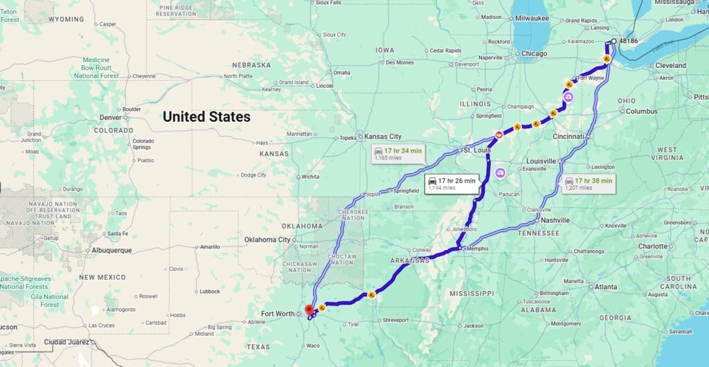 Westland, MI, 48186 to DeSoto, TX, 75115