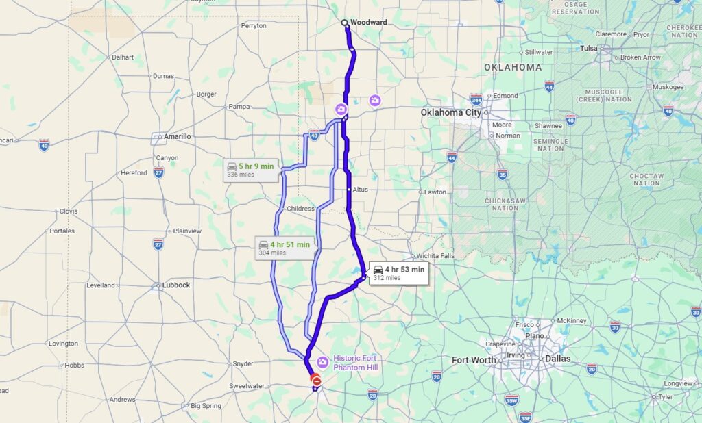 Woodward, OK, 73801 to Abilene, TX, 79605