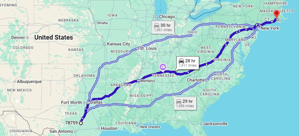 Austin, TX, 78759 to East Greenwich, RI, 02818