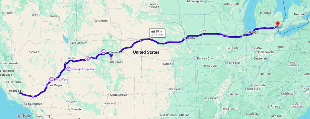 Bakersfield, CA, 93308 to Detroit, MI, 48228