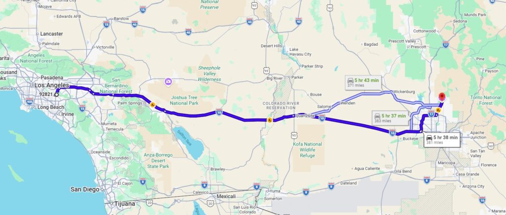Brea, CA, 92821 to Cave Creek, AZ, 85331