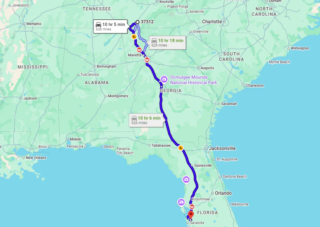 Cleveland, TN, 37312 to Bradenton, FL, 34211