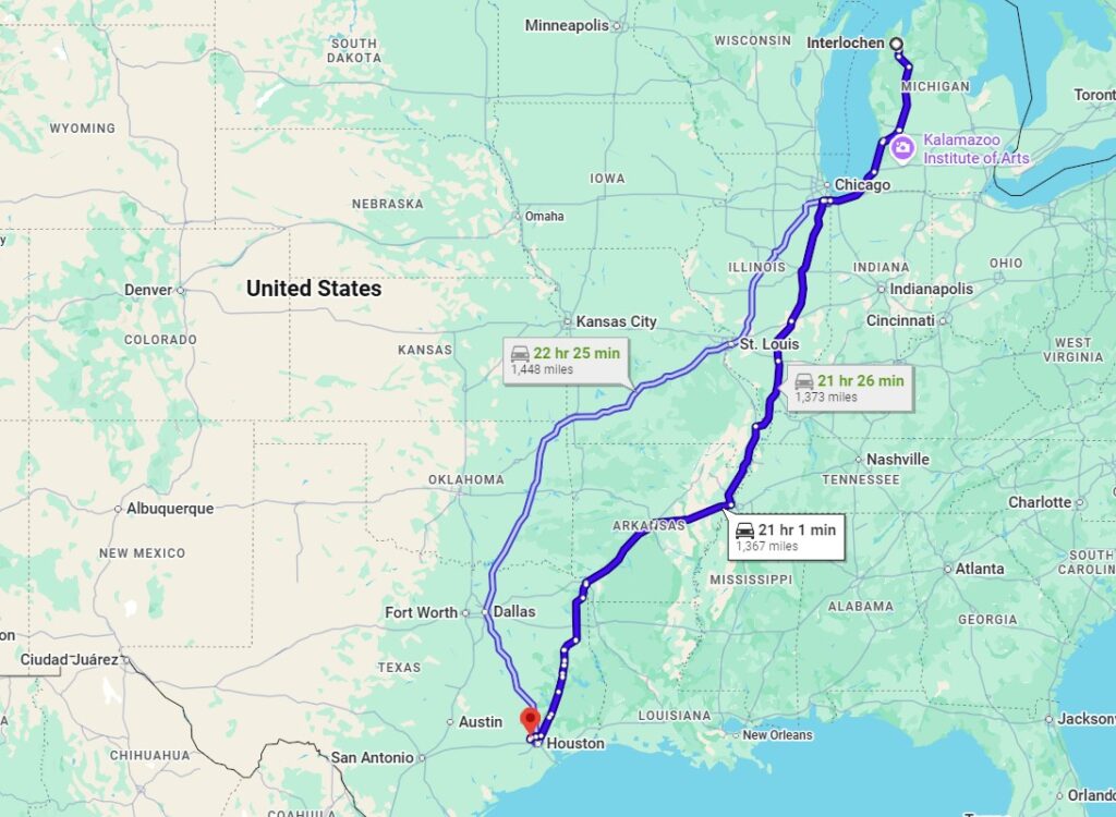 Interlochen, MI, 49643 to Houston, TX, 77041