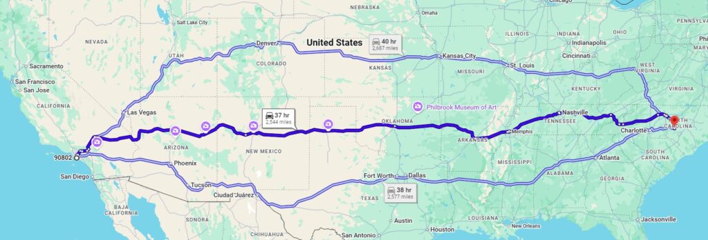 Long Beach, CA, 90802 to Cameron, NC, 28326