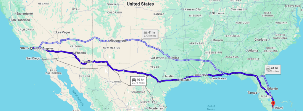 Malibu, CA, 90265 to Surfside, FL, 33154