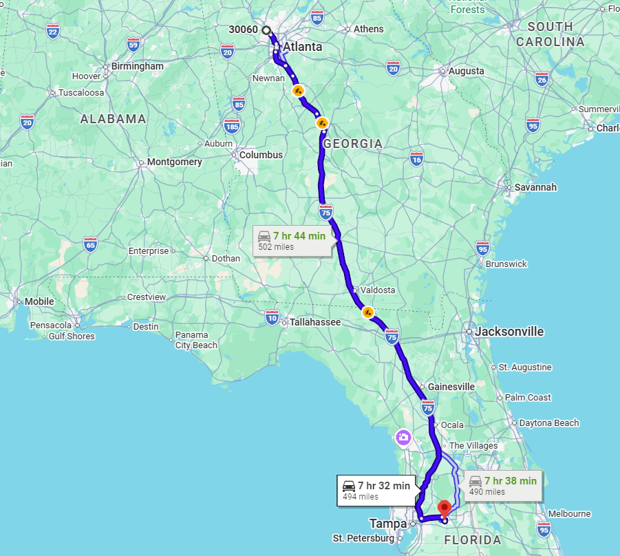Marietta, GA, 30060 to Lakeland, FL, 33811