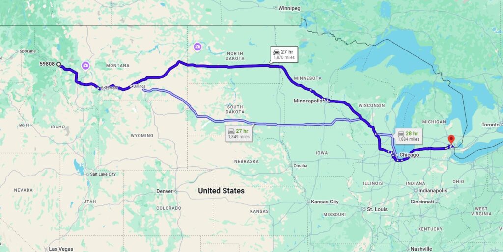 Missoula, MT, 59808 to Livonia, MI, 48152