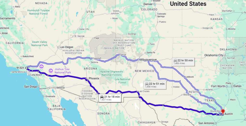 Newhall, CA, 91321 to Austin, TX, 78744