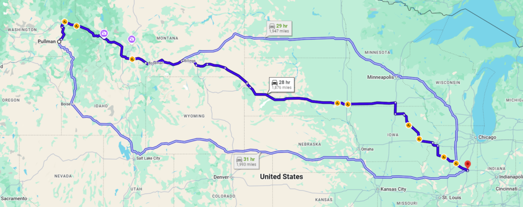Pullman, WA, 99163 to Urbana, IL, 61801