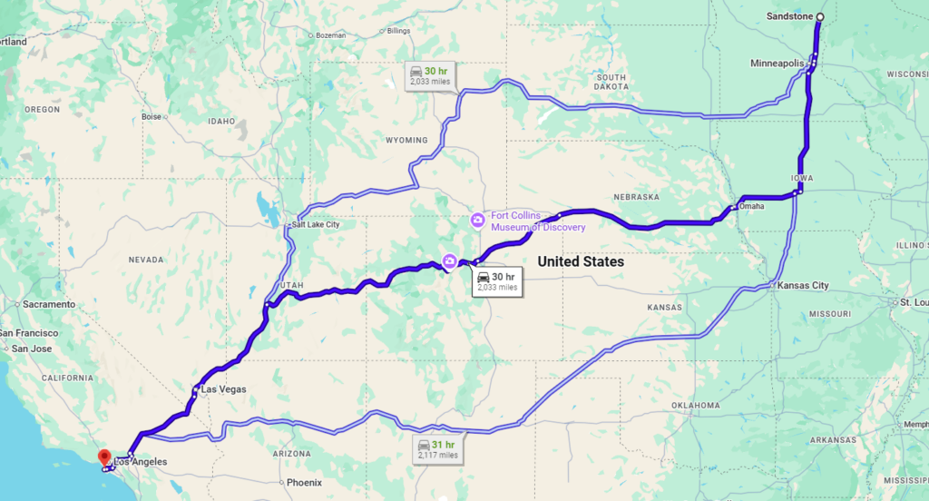 Sandstone, MN, 55072 to Redondo Beach, CA, 90277