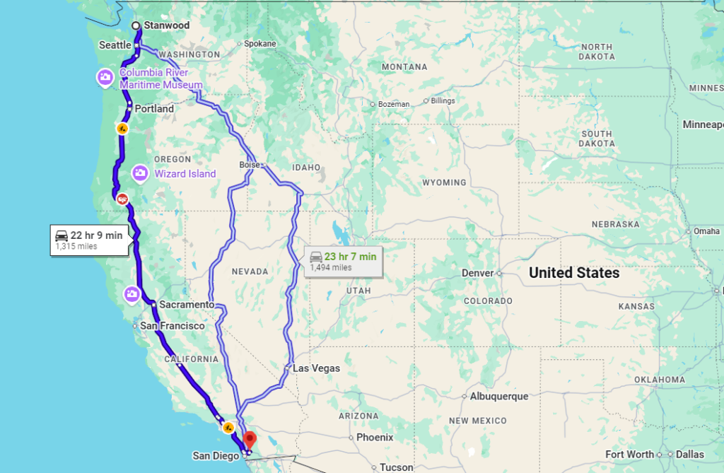 Stanwood, WA, 98292 to Lakeside, CA, 92040