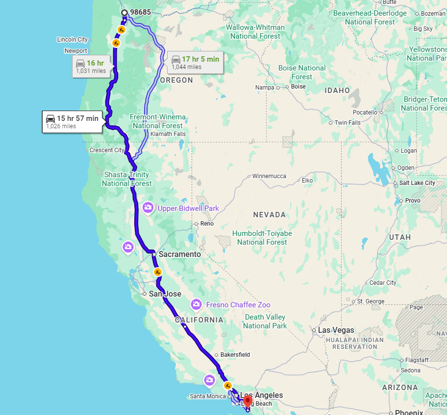 Vancouver, WA, 98685 to Laguna Beach, CA, 92651