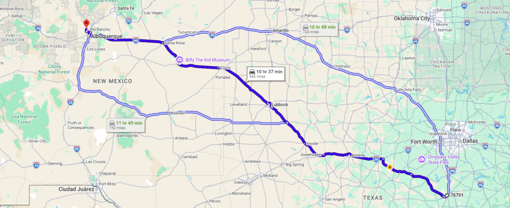 Waco, TX, 76701 to Rio Rancho, NM, 87124