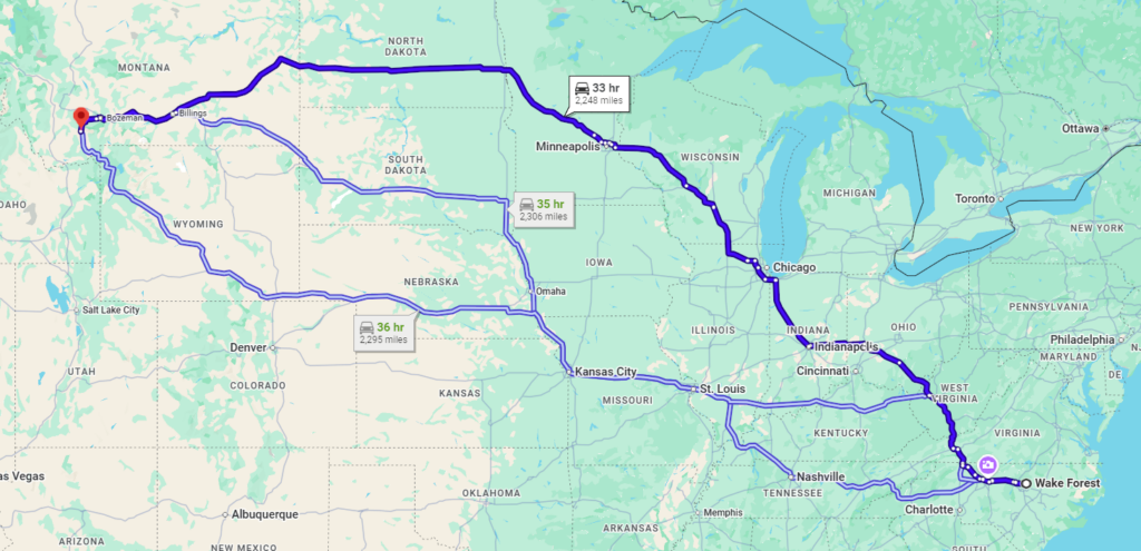 Wake Forest, NC, 27587 to Ennis, MT, 59729