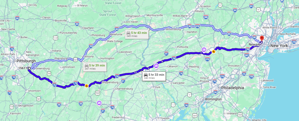 Adamsburg, PA, 15611 to Newark, NJ, 07104