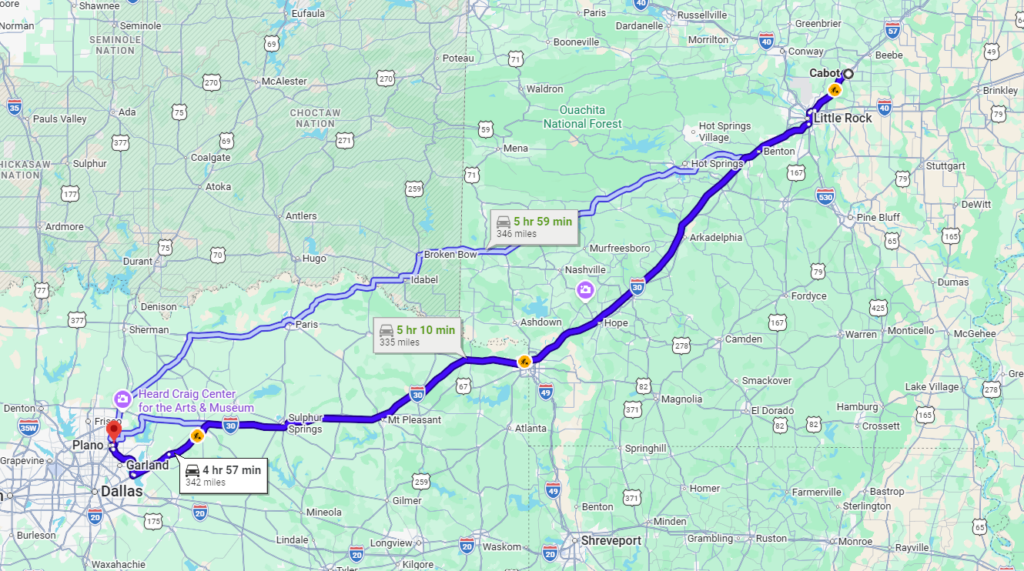 Cabot, AR, 72023 to Plano, TX, 75074