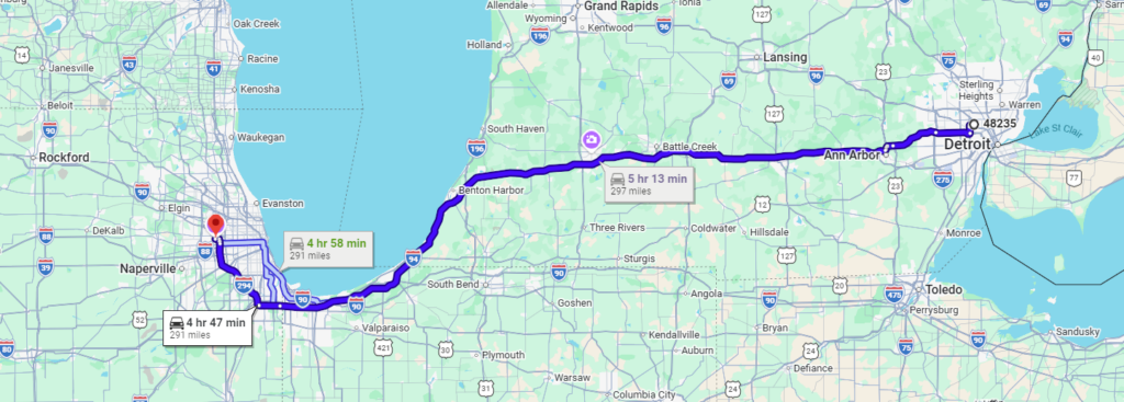 Detroit, MI, 48235 to Elmhurst, IL, 60126