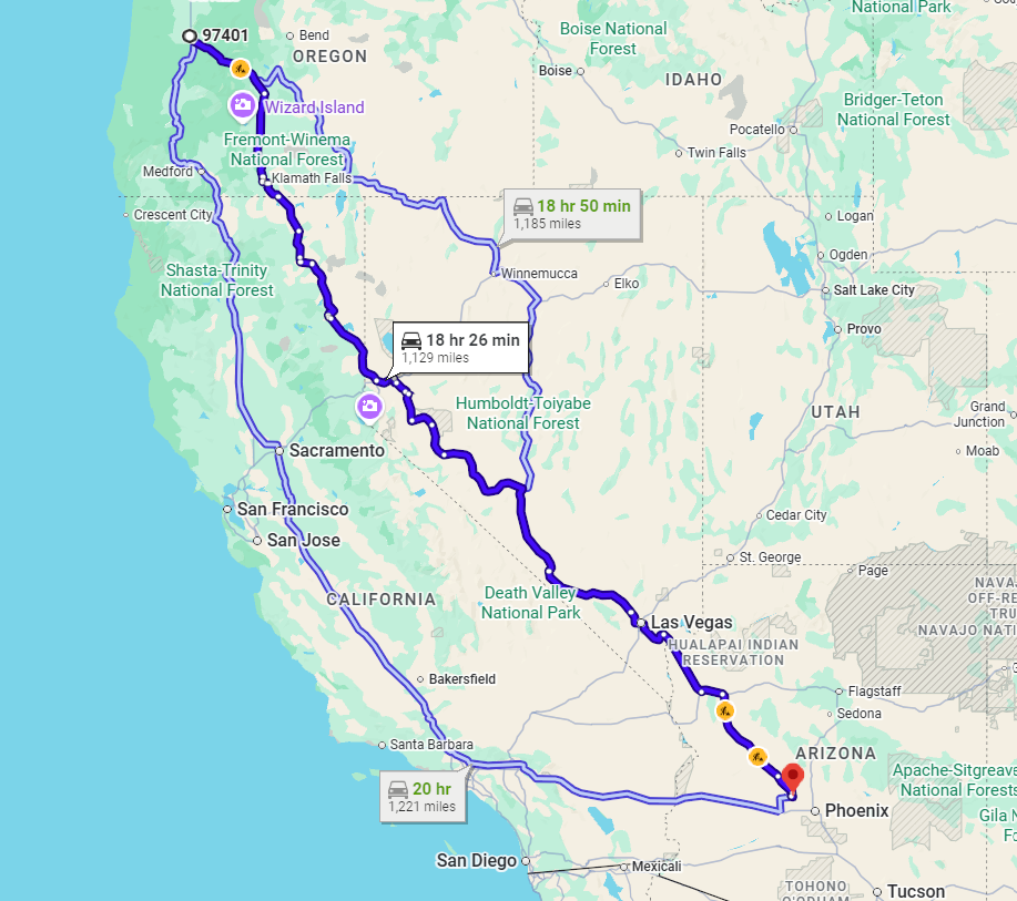 Eugene, OR, 97401 to Surprise, AZ, 85374