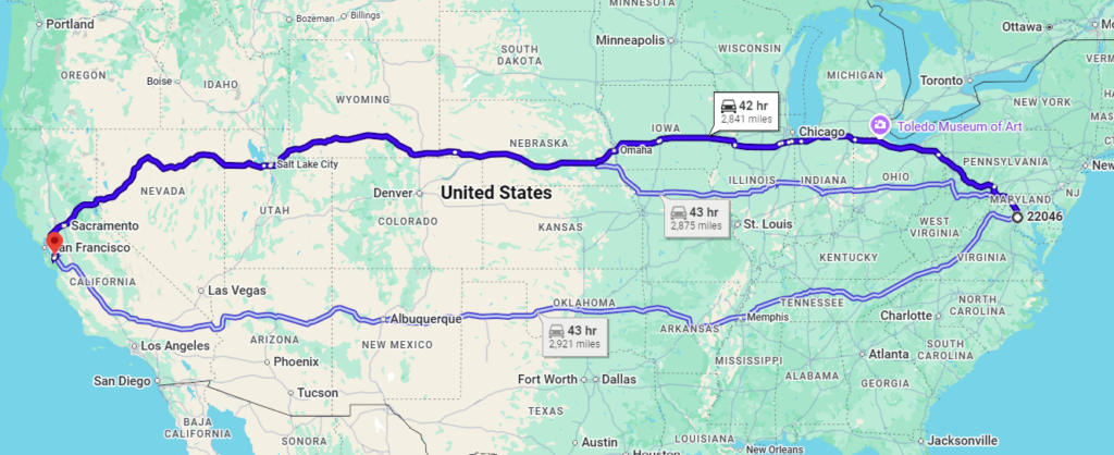 Falls Church, VA, 22046 to Santa Clara, CA, 95054