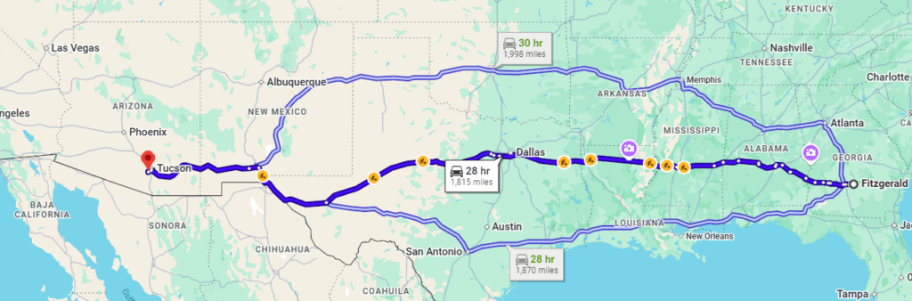 Fitzgerald, GA, 31750 to Tucson, AZ, 85757