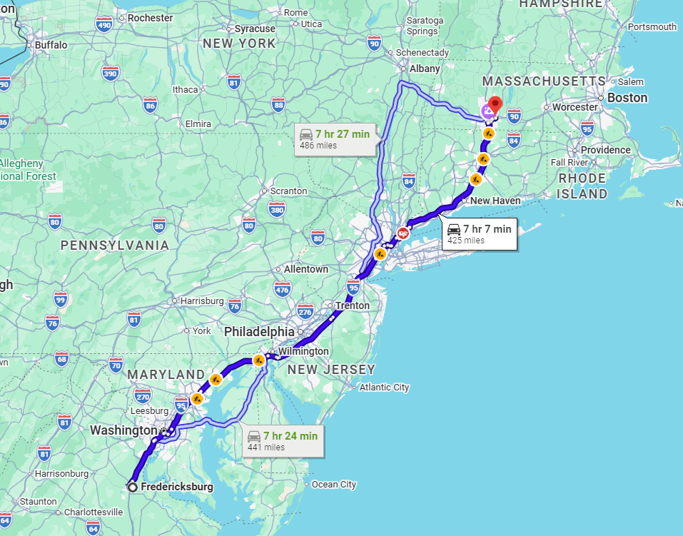 Fredericksburg, VA, 22408 to Indian Orchard, MA, 01151
