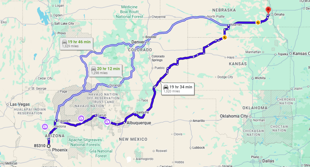 Glendale, AZ, 85310 to Omaha, NE, 68130