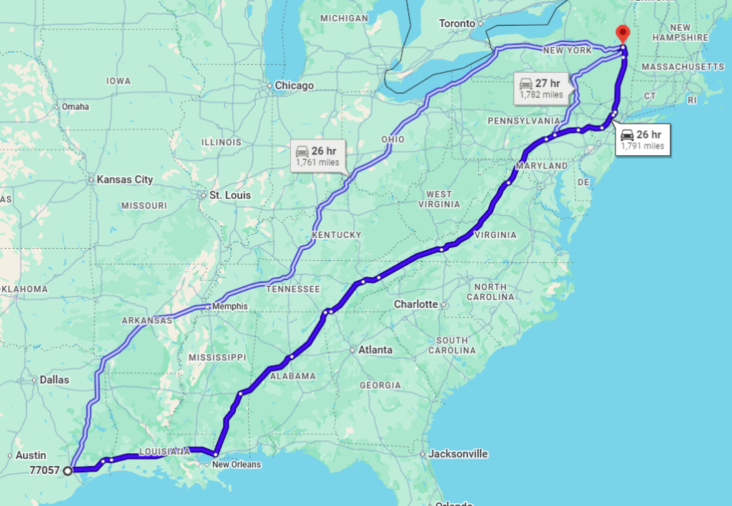 Houston, TX, 77057 to Ballston Spa, NY, 12020