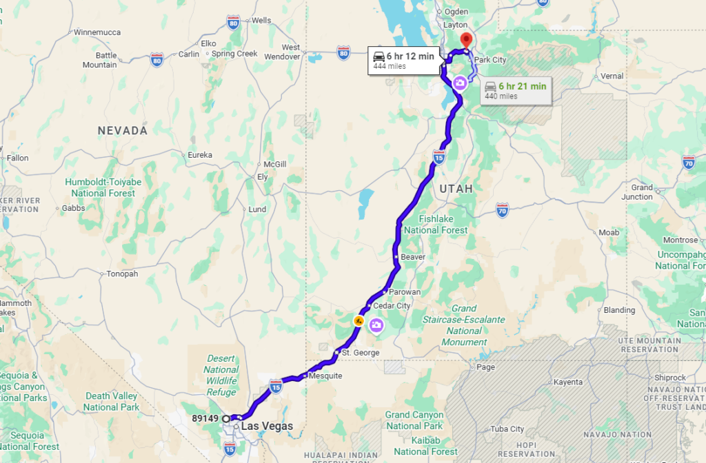 Las Vegas, NV, 89149 to Park City, UT, 84098