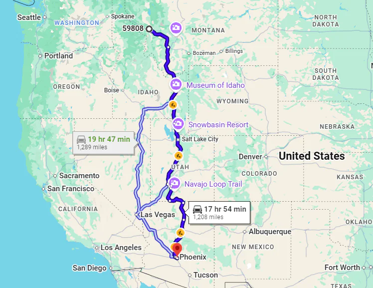 Missoula, MT, 59808 to Tempe, AZ, 85283