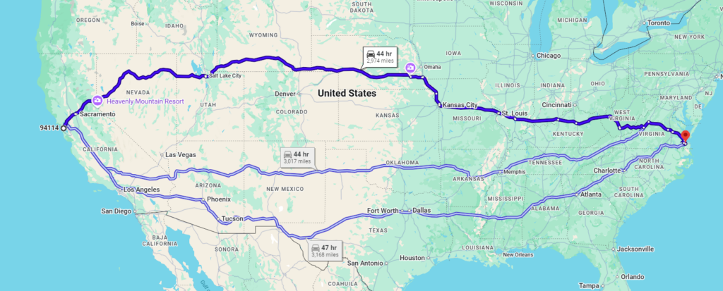 San Francisco, CA, 94114 to Portsmouth, VA, 23704
