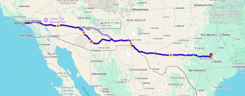 Torrance, CA, 90505 to Leander, TX, 78641