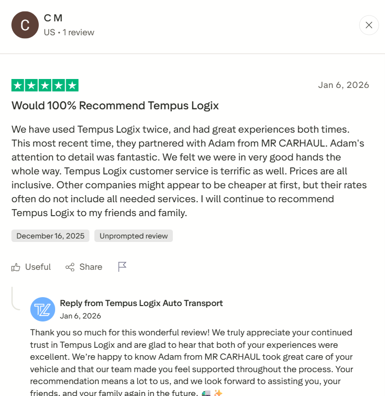 Trustpilot review tempus logix