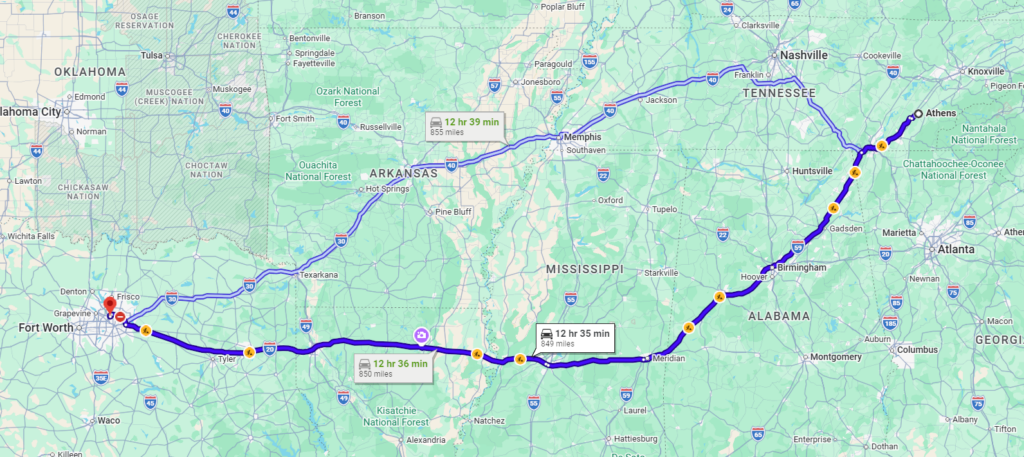 Athens, TN, 37303 to Dallas, TX, 75229